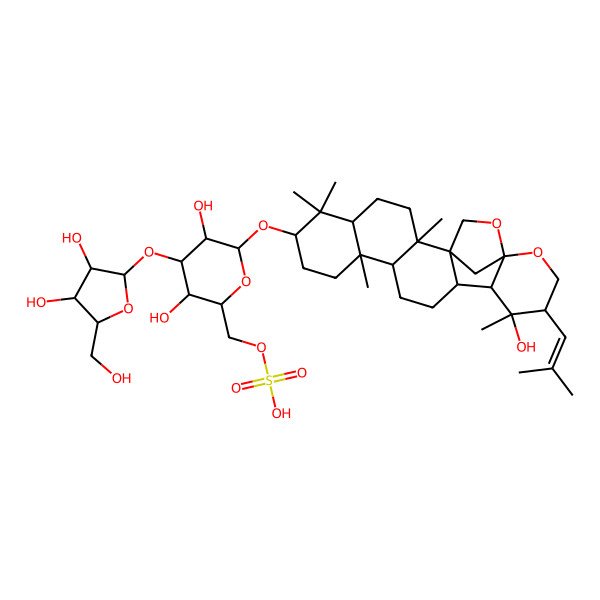 2D Structure of [4-[3,4-Dihydroxy-5-(hydroxymethyl)oxolan-2-yl]oxy-3,5-dihydroxy-6-[[16-hydroxy-2,6,6,10,16-pentamethyl-17-(2-methylprop-1-enyl)-19,21-dioxahexacyclo[18.2.1.01,14.02,11.05,10.015,20]tricosan-7-yl]oxy]oxan-2-yl]methyl hydrogen sulfate