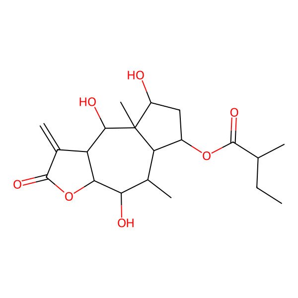 2D Structure of (4,8,9-trihydroxy-5,8a-dimethyl-1-methylidene-2-oxo-4,5,5a,6,7,8,9,9a-octahydro-3aH-azuleno[6,5-b]furan-6-yl) 2-methylbutanoate