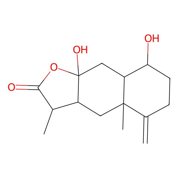 2D Structure of (3R,3aS,4aR,8S,8aS,9aS)-8,9a-dihydroxy-3,4a-dimethyl-5-methylidene-3,3a,4,6,7,8,8a,9-octahydrobenzo[f][1]benzofuran-2-one