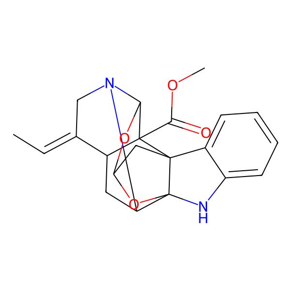 2D Structure of methyl (1R,9S,11S,13S,14S,15S,16E,19S)-16-ethylidene-12,20-dioxa-2,18-diazaheptacyclo[9.8.1.115,19.01,9.03,8.09,14.013,18]henicosa-3,5,7-triene-14-carboxylate