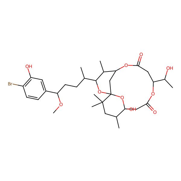 2D Structure of (1S,3S,4R,5S,9S,13R,14S)-3-[(2S,5S)-5-(4-bromo-3-hydroxyphenyl)-5-methoxypentan-2-yl]-13-hydroxy-9-[(1S)-1-hydroxyethyl]-4,14,16,16-tetramethyl-2,6,10,17-tetraoxatricyclo[11.3.1.11,5]octadecane-7,11-dione