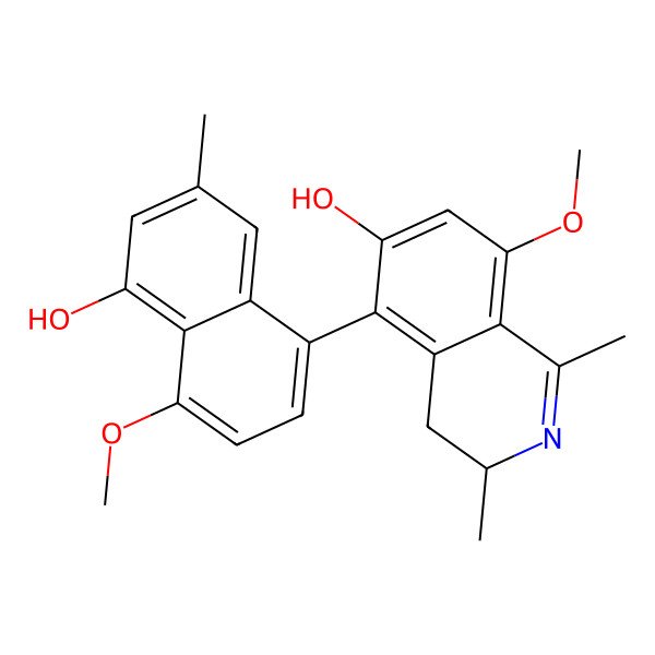 2D Structure of (3R)-5-(5-hydroxy-4-methoxy-7-methylnaphthalen-1-yl)-8-methoxy-1,3-dimethyl-3,4-dihydroisoquinolin-6-ol