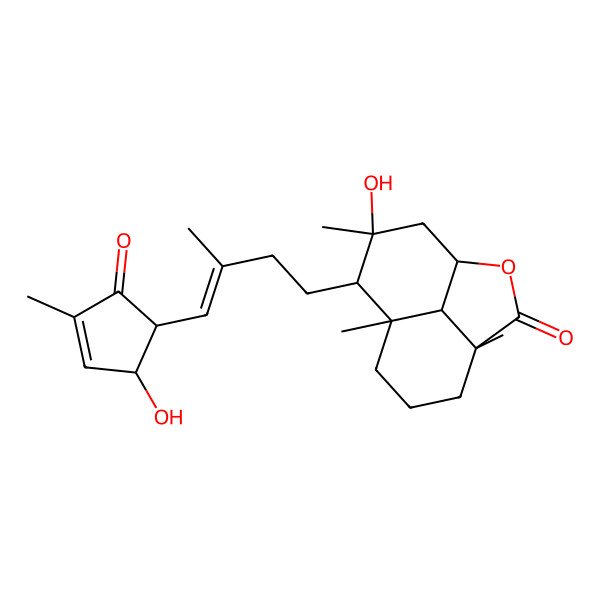 2D Structure of (1S,4R,8S,9R,10R,12R)-10-hydroxy-9-[(E)-4-[(1S,5R)-5-hydroxy-3-methyl-2-oxocyclopent-3-en-1-yl]-3-methylbut-3-enyl]-4,8,10-trimethyl-2-oxatricyclo[6.3.1.04,12]dodecan-3-one