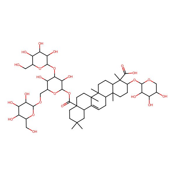 2D Structure of 8a-[3,5-Dihydroxy-4-[3,4,5-trihydroxy-6-(hydroxymethyl)oxan-2-yl]oxy-6-[[3,4,5-trihydroxy-6-(hydroxymethyl)oxan-2-yl]oxymethyl]oxan-2-yl]oxycarbonyl-4,6a,6b,11,11,14b-hexamethyl-3-(3,4,5-trihydroxyoxan-2-yl)oxy-1,2,3,4a,5,6,7,8,9,10,12,12a,14,14a-tetradecahydropicene-4-carboxylic acid