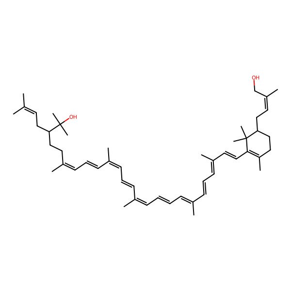 2D Structure of (all-E,2R,2'R)-2-(4-hydroxy-3-methylbut-2-enyl)-2'-(3-methylbut-2-enyl)--1',2'-dihydro-beta,psi-caroten-1'-ol