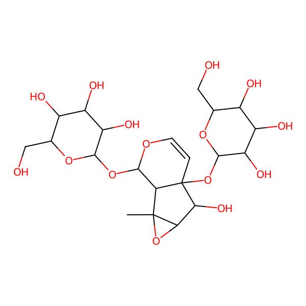 2D Structure of (2R,3S,4S,5R,6S)-2-(hydroxymethyl)-6-[[(1R,2R,4S,5R,6S,10S)-5-hydroxy-2-methyl-6-[(2S,3R,4S,5S,6R)-3,4,5-trihydroxy-6-(hydroxymethyl)oxan-2-yl]oxy-3,9-dioxatricyclo[4.4.0.02,4]dec-7-en-10-yl]oxy]oxane-3,4,5-triol