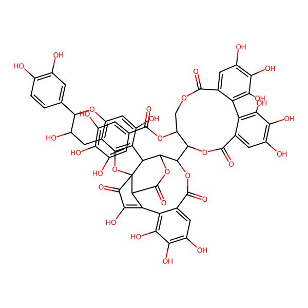 2D Structure of [10-[7-(3,4-Dihydroxyphenyl)-6,11,20,21,22,25-hexahydroxy-17,26,28-trioxo-2,8,16,29-tetraoxaheptacyclo[12.12.3.01,13.03,12.04,9.018,23.024,27]nonacosa-3(12),4(9),10,18,20,22,24-heptaen-15-yl]-3,4,5,17,18,19-hexahydroxy-8,14-dioxo-9,13-dioxatricyclo[13.4.0.02,7]nonadeca-1(19),2,4,6,15,17-hexaen-11-yl] 3,4,5-trihydroxybenzoate