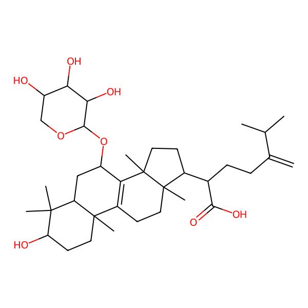 2D Structure of (2R)-2-[(3S,5R,7R,10S,13R,14R,17R)-3-hydroxy-4,4,10,13,14-pentamethyl-7-[(2S,3R,4S,5R)-3,4,5-trihydroxyoxan-2-yl]oxy-2,3,5,6,7,11,12,15,16,17-decahydro-1H-cyclopenta[a]phenanthren-17-yl]-6-methyl-5-methylideneheptanoic acid