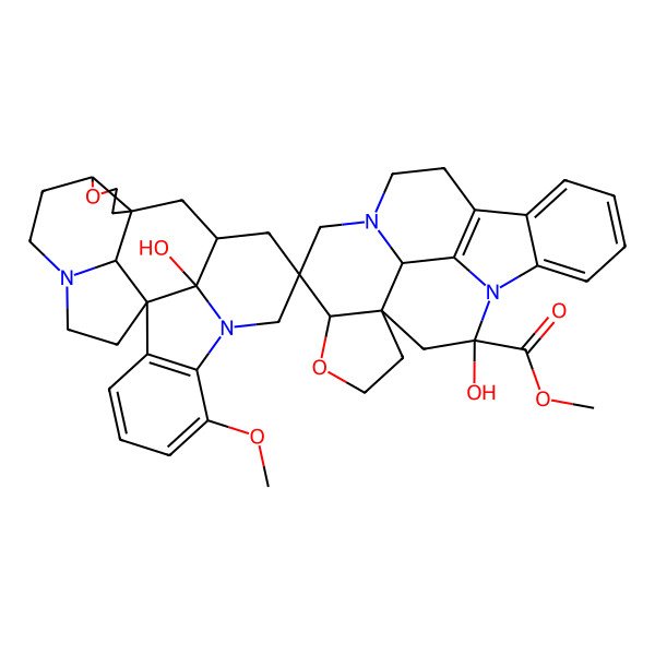 2D Structure of Methyl 3,24'-dihydroxy-19'-methoxyspiro[18-oxa-4,14-diazahexacyclo[9.9.2.01,17.04,22.05,10.014,21]docosa-5,7,9,11(22)-tetraene-16,15'-8-oxa-4,17-diazaheptacyclo[11.10.1.11,4.07,11.017,24.018,23.011,25]pentacosa-18(23),19,21-triene]-3-carboxylate