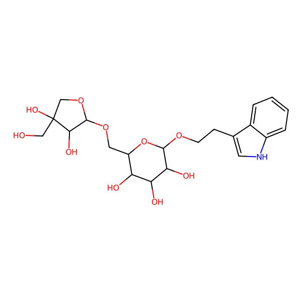 2D Structure of 2-[[3,4-dihydroxy-4-(hydroxymethyl)oxolan-2-yl]oxymethyl]-6-[2-(1H-indol-3-yl)ethoxy]oxane-3,4,5-triol
