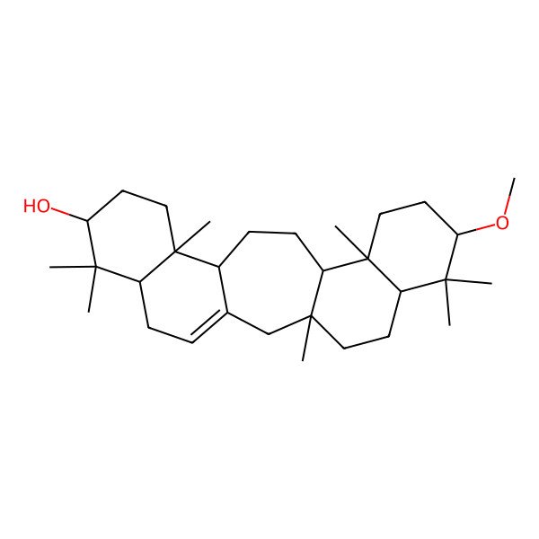 2D Structure of 11-Methoxy-4,4,7a,10,10,13a,15b-heptamethyl-2,3,4,4a,5,7,7a,8,9,9a,10,11,12,13,13a,13b,14,15,15a,15b-icosahydro-1h-cyclohepta[1,2-a:5,4-a']dinaphthalen-3-ol