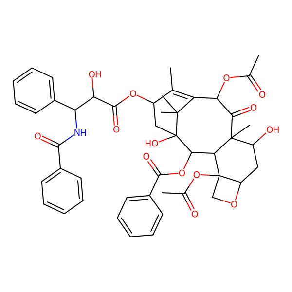 2D Structure of (2R,3R)-3-(Benzoylamino)-2-hydroxy-3-phenylpropionic acid 1,7beta-dihydroxy-2alpha-(benzoyloxy)-4,10beta-diacetoxy-9-oxo-5beta,20-epoxytaxa-11-ene-13alpha-yl ester