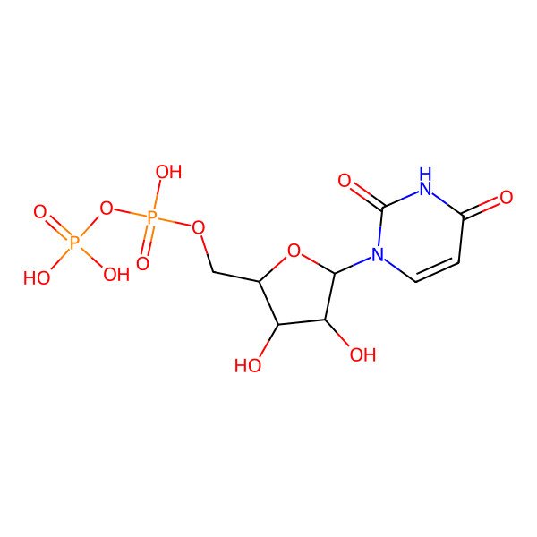 2D Structure of [(2R,3S,4R,5S)-5-(2,4-dioxopyrimidin-1-yl)-3,4-dihydroxyoxolan-2-yl]methyl phosphono hydrogen phosphate