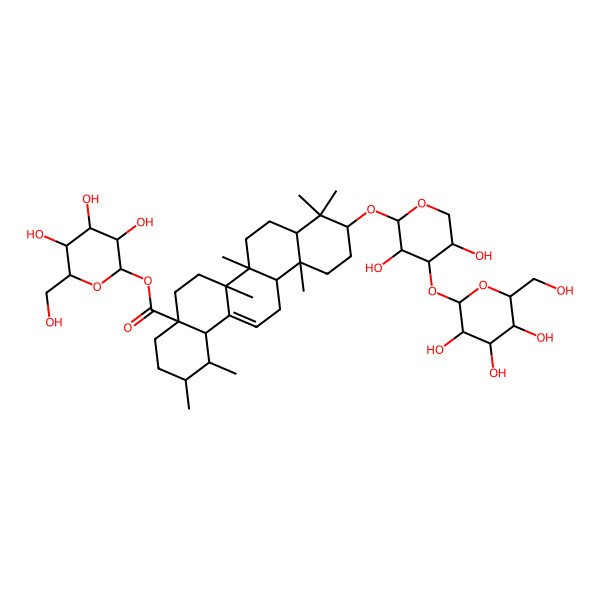 2D Structure of [(2S,3R,4S,5S,6R)-3,4,5-trihydroxy-6-(hydroxymethyl)oxan-2-yl] (1S,2R,4aS,6aR,6aS,6bR,8aR,10S,12aR,14bS)-10-[(2S,3R,4S,5R)-3,5-dihydroxy-4-[(2S,3R,4S,5S,6R)-3,4,5-trihydroxy-6-(hydroxymethyl)oxan-2-yl]oxyoxan-2-yl]oxy-1,2,6a,6b,9,9,12a-heptamethyl-2,3,4,5,6,6a,7,8,8a,10,11,12,13,14b-tetradecahydro-1H-picene-4a-carboxylate