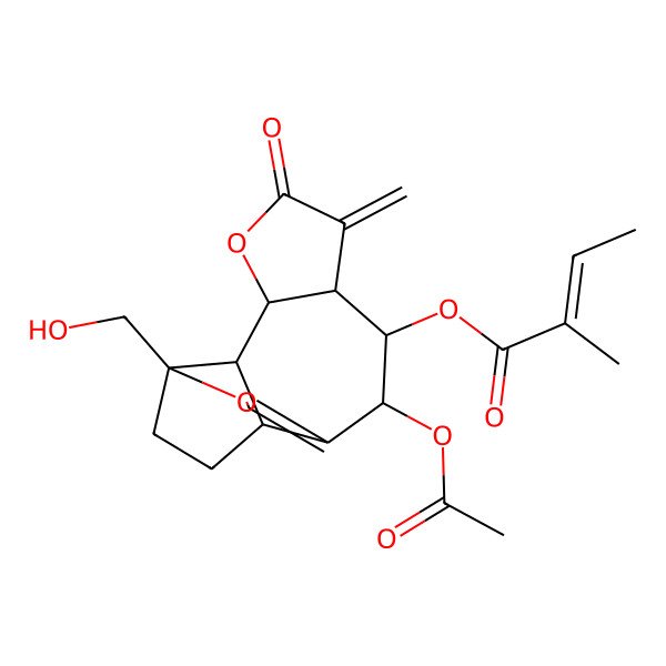 2D Structure of [(1R,2S,3R,7S,8S,9S,13S)-9-acetyloxy-13-(hydroxymethyl)-6-methylidene-5-oxo-4,12-dioxatetracyclo[8.5.0.02,13.03,7]pentadec-10-en-8-yl] (Z)-2-methylbut-2-enoate