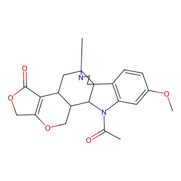 2D Structure of 17-Acetyl-20-methoxy-4-methyl-10,13-dioxa-4,17-diazahexacyclo[14.7.0.01,5.07,15.08,12.018,23]tricosa-8(12),18(23),19,21-tetraen-9-one