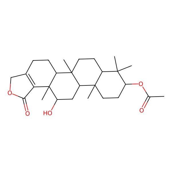 2D Structure of (13-hydroxy-5b,8,8,11a,13a-pentamethyl-1-oxo-4,5,5a,6,7,7a,9,10,11,11b,12,13-dodecahydro-3H-phenanthro[2,1-e][2]benzofuran-9-yl) acetate