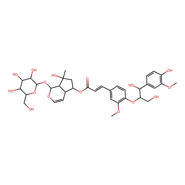 2D Structure of [(1S,4aR,5R,7S,7aS)-7-hydroxy-7-methyl-1-[(2S,3R,4S,5S,6R)-3,4,5-trihydroxy-6-(hydroxymethyl)oxan-2-yl]oxy-4a,5,6,7a-tetrahydro-1H-cyclopenta[c]pyran-5-yl] (E)-3-[4-[(1R,2S)-1,3-dihydroxy-1-(4-hydroxy-3-methoxyphenyl)propan-2-yl]oxy-3-methoxyphenyl]prop-2-enoate