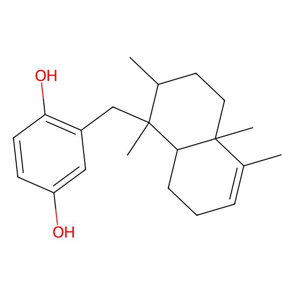 2D Structure of 2-[[(1R,2S,4aR,8aS)-1,2,4a,5-tetramethyl-2,3,4,7,8,8a-hexahydronaphthalen-1-yl]methyl]benzene-1,4-diol