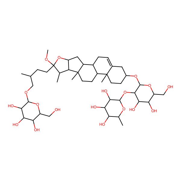 2D Structure of (2S,3R,4R,5R,6S)-2-[(2R,3R,4S,5R,6R)-4,5-dihydroxy-6-(hydroxymethyl)-2-[[(1S,2S,4S,6R,7S,8R,9S,12S,13R,16S)-6-methoxy-7,9,13-trimethyl-6-[(3R)-3-methyl-4-[(2R,3R,4S,5S,6R)-3,4,5-trihydroxy-6-(hydroxymethyl)oxan-2-yl]oxybutyl]-5-oxapentacyclo[10.8.0.02,9.04,8.013,18]icos-18-en-16-yl]oxy]oxan-3-yl]oxy-6-methyloxane-3,4,5-triol