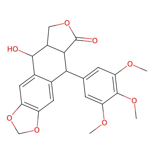 2D Structure of (5R,5aR,8aR,9S)-5-hydroxy-9-(3,4,5-trimethoxyphenyl)-5a,6,8a,9-tetrahydro-5H-[2]benzofuro[5,6-f][1,3]benzodioxol-8-one