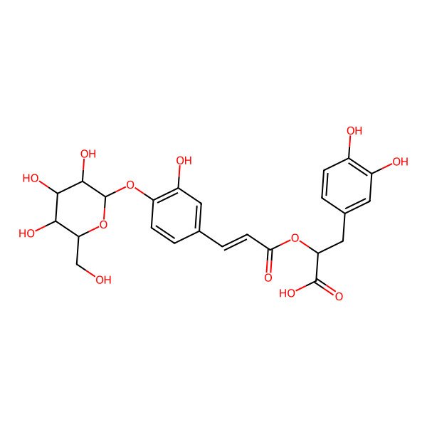 2D Structure of 3-(3,4-Dihydroxyphenyl)-2-[3-[3-hydroxy-4-[3,4,5-trihydroxy-6-(hydroxymethyl)oxan-2-yl]oxyphenyl]prop-2-enoyloxy]propanoic acid