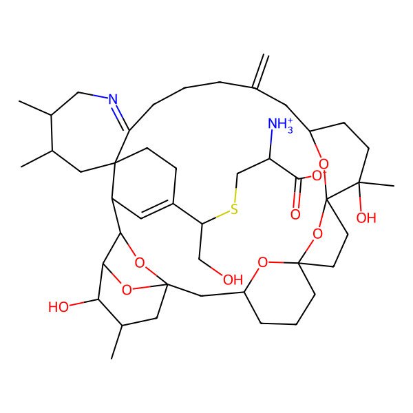 2D Structure of (2R)-2-azaniumyl-3-[(1R)-1-[(1R,3R,7R,10R,11R,14S,23R,24S,26R,31S,32S,33R,34R,35R)-11,34-dihydroxy-11,23,24,35-tetramethyl-16-methylidene-37,38,39,40,41-pentaoxa-21-azaoctacyclo[30.4.1.11,33.13,7.17,10.110,14.020,26.026,31]hentetraconta-20,29-dien-29-yl]-2-hydroxyethyl]sulfanylpropanoate