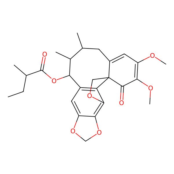 2D Structure of [(12R,13S,14S)-18,19-dimethoxy-13,14-dimethyl-20-oxo-3,6,8-trioxapentacyclo[9.9.1.01,16.04,21.05,9]henicosa-4(21),5(9),10,16,18-pentaen-12-yl] 2-methylbutanoate