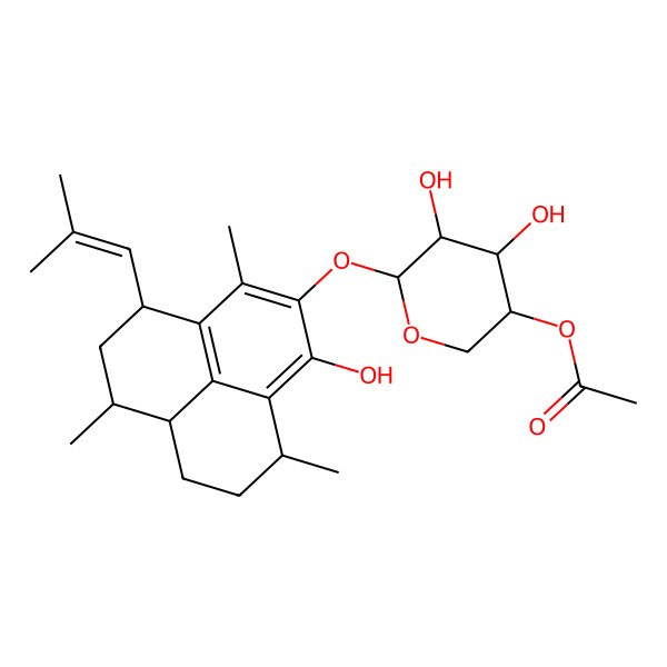 2D Structure of [4,5-dihydroxy-6-[[1-hydroxy-3,6,9-trimethyl-4-(2-methylprop-1-enyl)-5,6,6a,7,8,9-hexahydro-4H-phenalen-2-yl]oxy]oxan-3-yl] acetate