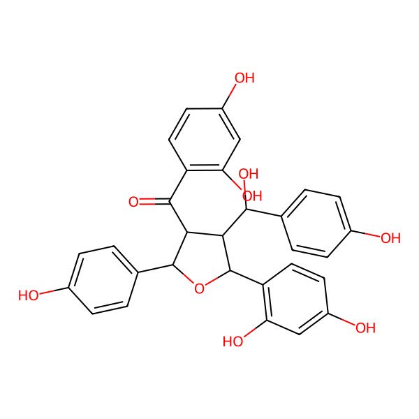 2D Structure of (2,4-dihydroxyphenyl)-[(2S,3S,4R,5S)-5-(2,4-dihydroxyphenyl)-4-[(R)-hydroxy-(4-hydroxyphenyl)methyl]-2-(4-hydroxyphenyl)oxolan-3-yl]methanone