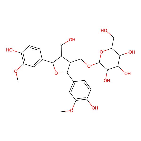 2D Structure of (2S,3S,4R,5R,6S)-2-[[(2S,3R,4S,5R)-2,5-bis(4-hydroxy-3-methoxyphenyl)-4-(hydroxymethyl)oxolan-3-yl]methoxy]-6-(hydroxymethyl)oxane-3,4,5-triol