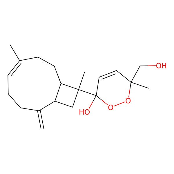 2D Structure of (3R,6R)-3-[(1R,5Z,9S,10S)-6,10-dimethyl-2-methylidene-10-bicyclo[7.2.0]undec-5-enyl]-6-(hydroxymethyl)-6-methyl-1,2-dioxin-3-ol