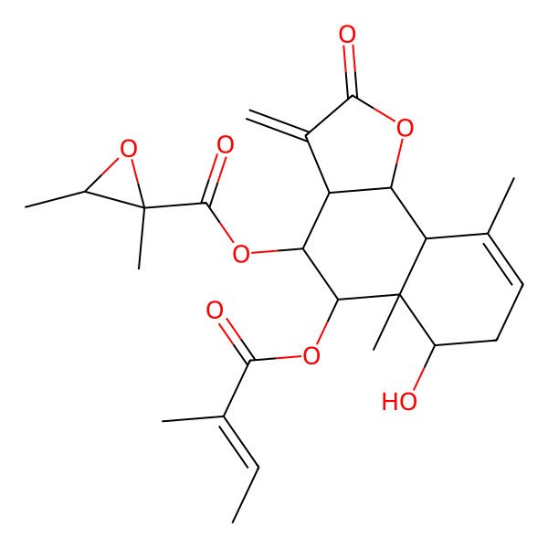 2D Structure of [6-hydroxy-5a,9-dimethyl-5-(2-methylbut-2-enoyloxy)-3-methylidene-2-oxo-4,5,6,7,9a,9b-hexahydro-3aH-benzo[g][1]benzofuran-4-yl] 2,3-dimethyloxirane-2-carboxylate