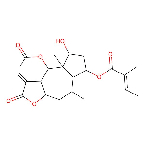 2D Structure of (9-acetyloxy-8-hydroxy-5,8a-dimethyl-1-methylidene-2-oxo-4,5,5a,6,7,8,9,9a-octahydro-3aH-azuleno[6,5-b]furan-6-yl) 2-methylbut-2-enoate