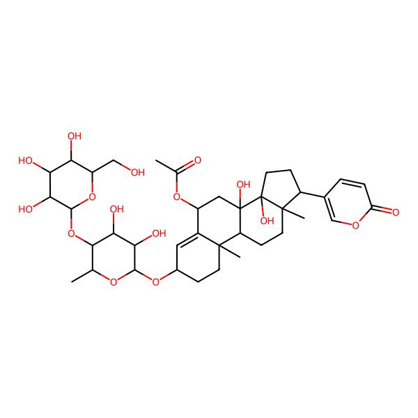 2D Structure of [3-[3,4-dihydroxy-6-methyl-5-[3,4,5-trihydroxy-6-(hydroxymethyl)oxan-2-yl]oxyoxan-2-yl]oxy-8,14-dihydroxy-10,13-dimethyl-17-(6-oxopyran-3-yl)-2,3,6,7,9,11,12,15,16,17-decahydro-1H-cyclopenta[a]phenanthren-6-yl] acetate