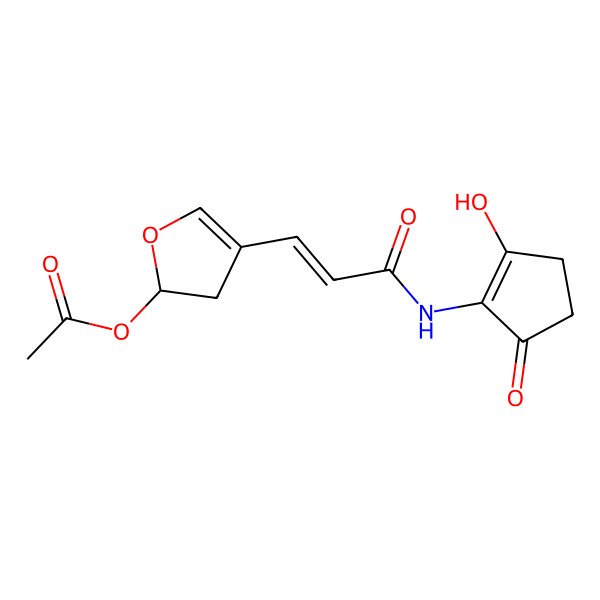 2D Structure of (2E)-(+)-3-(5-(Acetyloxy)-4,5-dihydro-3-furanyl)-N-(2-hydroxy-5-oxo-1-cyclopenten-1-yl)-2-propenamide