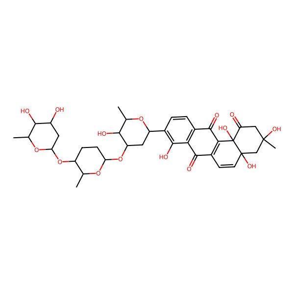 2D Structure of (3R,4aR,12bS)-9-[(4R,5R,6R)-4-[(2S,5S,6S)-5-[(2S,4R,5S,6R)-4,5-dihydroxy-6-methyloxan-2-yl]oxy-6-methyloxan-2-yl]oxy-5-hydroxy-6-methyloxan-2-yl]-3,4a,8,12b-tetrahydroxy-3-methyl-2,4-dihydrobenzo[a]anthracene-1,7,12-trione