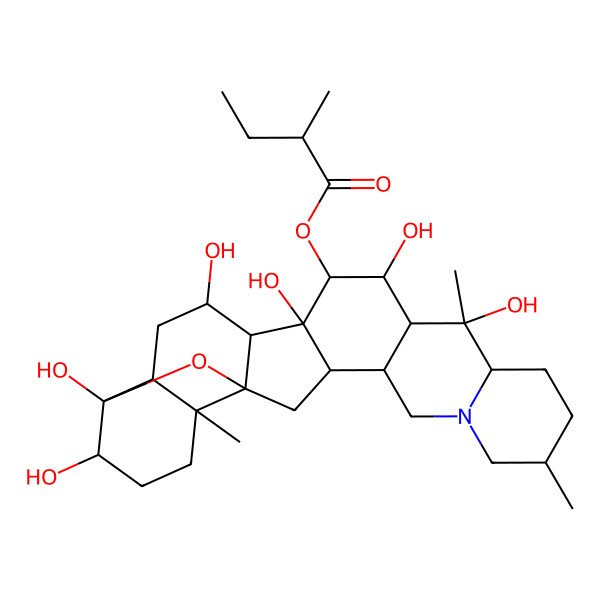 2D Structure of (10,12,14,16,22,23-Hexahydroxy-6,10,19-trimethyl-24-oxa-4-azaheptacyclo[12.12.0.02,11.04,9.015,25.018,23.019,25]hexacosan-13-yl) 2-methylbutanoate