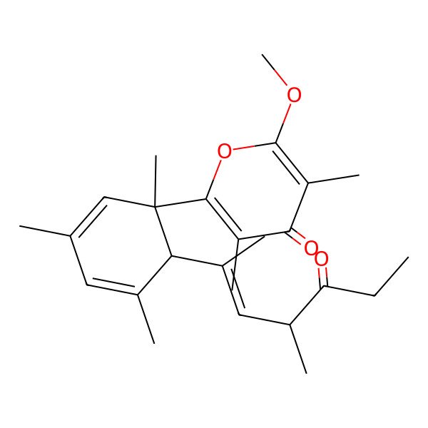 2D Structure of 2-Methoxy-3,5-dimethyl-6-[1,3,5-trimethyl-6-(4-methyl-5-oxohept-2-en-2-yl)cyclohexa-2,4-dien-1-yl]pyran-4-one