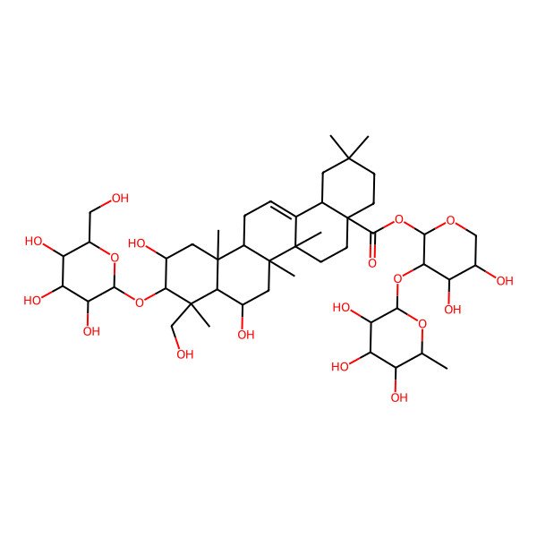 2D Structure of [4,5-Dihydroxy-3-(3,4,5-trihydroxy-6-methyloxan-2-yl)oxyoxan-2-yl] 8,11-dihydroxy-9-(hydroxymethyl)-2,2,6a,6b,9,12a-hexamethyl-10-[3,4,5-trihydroxy-6-(hydroxymethyl)oxan-2-yl]oxy-1,3,4,5,6,6a,7,8,8a,10,11,12,13,14b-tetradecahydropicene-4a-carboxylate