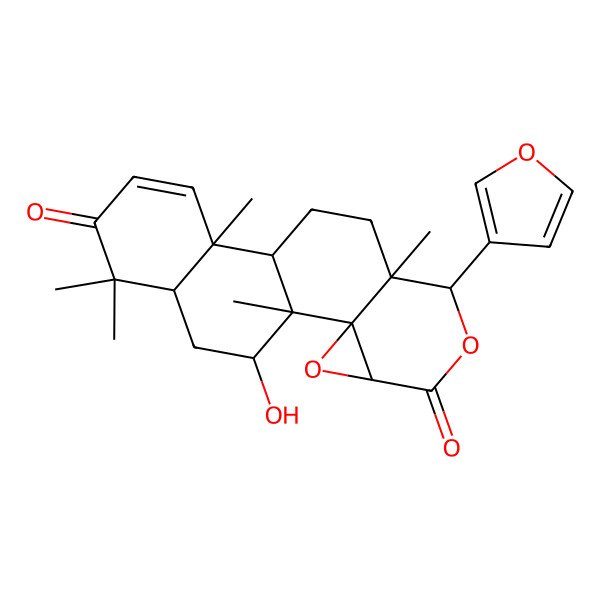 2D Structure of (1S,2R,4S,7S,8S,11R,12R,17S,19R)-7-(furan-3-yl)-19-hydroxy-1,8,12,16,16-pentamethyl-3,6-dioxapentacyclo[9.8.0.02,4.02,8.012,17]nonadec-13-ene-5,15-dione