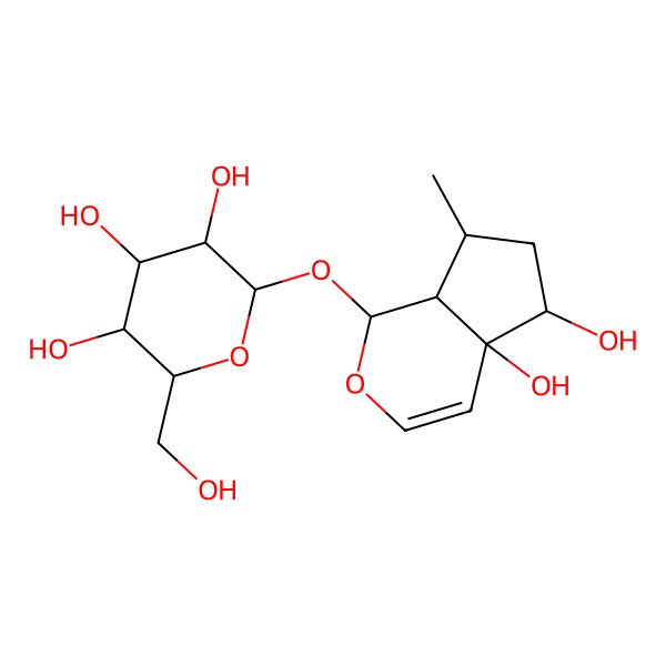 2D Structure of 2-[(4a,5-dihydroxy-7-methyl-5,6,7,7a-tetrahydro-1H-cyclopenta[c]pyran-1-yl)oxy]-6-(hydroxymethyl)oxane-3,4,5-triol