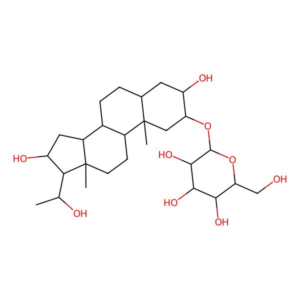 2D Structure of (2R,3R,4S,5S,6R)-2-[[(2R,3S,5S,8R,9S,10S,13S,14S,16S,17S)-3,16-dihydroxy-17-[(1R)-1-hydroxyethyl]-10,13-dimethyl-2,3,4,5,6,7,8,9,11,12,14,15,16,17-tetradecahydro-1H-cyclopenta[a]phenanthren-2-yl]oxy]-6-(hydroxymethyl)oxane-3,4,5-triol