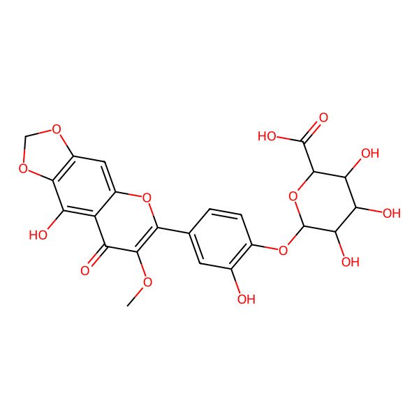 2D Structure of 5,3',4'-Trihydroxy-3-methoxy-6:7-methylenedioxyflavone 4'-O-glucuronide 2D Structure of 5,3',4'-Trihydroxy-3-methoxy-6:7-methylenedioxyflavone 4'-O-glucuronide