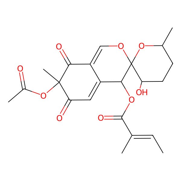 2D Structure of [(3R,3'R,4R,6'S,7S)-7-acetyloxy-3'-hydroxy-6',7-dimethyl-6,8-dioxospiro[4H-isochromene-3,2'-oxane]-4-yl] (E)-2-methylbut-2-enoate