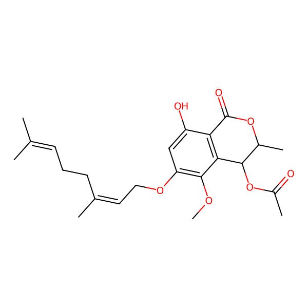 2D Structure of [6-(3,7-Dimethylocta-2,6-dienoxy)-8-hydroxy-5-methoxy-3-methyl-1-oxo-3,4-dihydroisochromen-4-yl] acetate