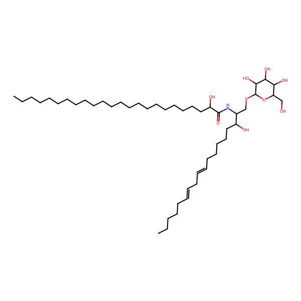 2D Structure of (2R)-2-hydroxy-N-[(2S,3R,9E,12Z)-3-hydroxy-1-[(2R,3R,4S,5S,6R)-3,4,5-trihydroxy-6-(hydroxymethyl)oxan-2-yl]oxyoctadeca-9,12-dien-2-yl]tetracosanamide