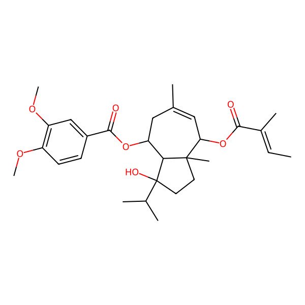 2D Structure of [3-Hydroxy-6,8a-dimethyl-8-(2-methylbut-2-enoyloxy)-3-propan-2-yl-1,2,3a,4,5,8-hexahydroazulen-4-yl] 3,4-dimethoxybenzoate