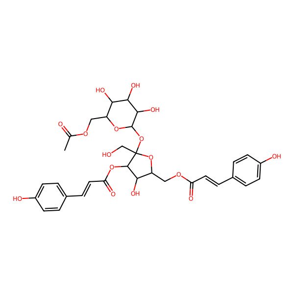 2D Structure of [5-[6-(Acetyloxymethyl)-3,4,5-trihydroxyoxan-2-yl]oxy-3-hydroxy-5-(hydroxymethyl)-4-[3-(4-hydroxyphenyl)prop-2-enoyloxy]oxolan-2-yl]methyl 3-(4-hydroxyphenyl)prop-2-enoate
