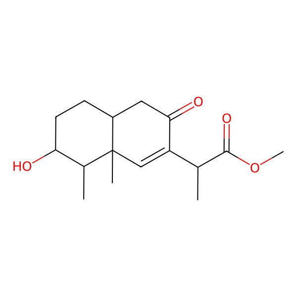 2D Structure of methyl (2S)-2-[(4aR,7S,8R,8aR)-7-hydroxy-8,8a-dimethyl-3-oxo-4,4a,5,6,7,8-hexahydronaphthalen-2-yl]propanoate